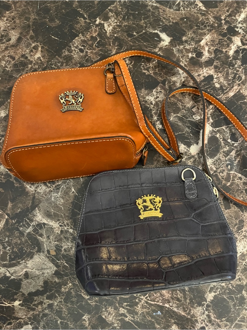 Dual-Tone Crossbody Set — Tan & Dark gray with Gold Crest